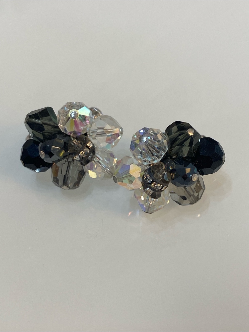 Vendome Crystal Cluster Clip-On Earrings - Black & Iridescent